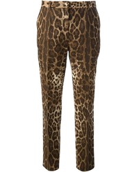 Pantaloni stretti in fondo leopardati marroni di Dolce & Gabbana
