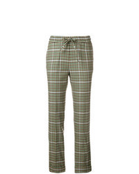 Pantaloni stretti in fondo scozzesi verde oliva