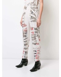 Pantaloni stretti in fondo stampati bianchi di Raquel Allegra
