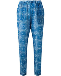 Pantaloni stretti in fondo stampati blu