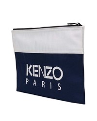 Pochette di tela ricamata blu scuro di Kenzo