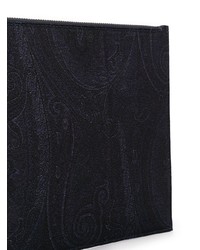 Pochette in pelle con stampa cachemire blu scuro di Etro