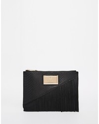 Pochette in pelle con stampa serpente nera