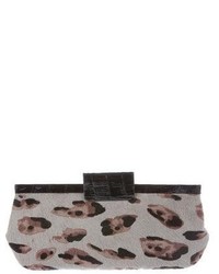 Pochette in pelle scamosciata leopardata grigia