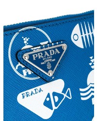 Pochette in pelle stampata blu di Prada
