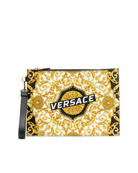 Pochette in pelle stampata gialla di Versace
