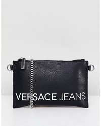 Pochette in pelle stampata nera di Versace Jeans