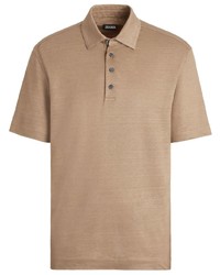 Polo di lino marrone chiaro di Zegna