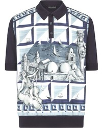 Polo stampato blu scuro di Dolce & Gabbana
