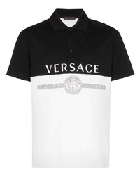Polo stampato nero e bianco di Versace