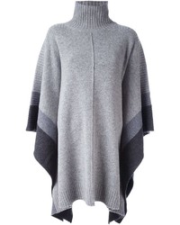 Poncho di lana a righe orizzontali grigio