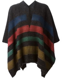 Poncho di lana a righe orizzontali multicolore