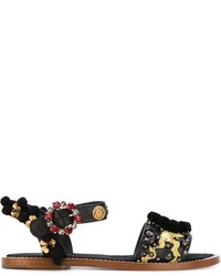 Sandali con paillettes decorati neri di Dolce & Gabbana