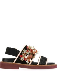 Sandali con paillettes decorati neri di Marni