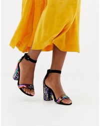 Sandali con tacco con paillettes multicolori