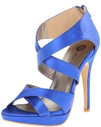 Sandali con tacco di seta blu