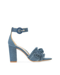 Sandali con tacco di tela blu