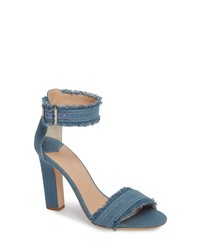 Sandali con tacco di tela con frange azzurri