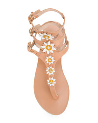 Sandali con tacco in pelle a fiori marrone chiaro di Fabrizio Viti