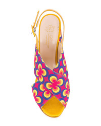 Sandali con tacco in pelle a fiori multicolori di Lenora
