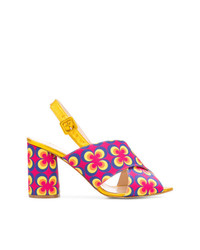 Sandali con tacco in pelle a fiori multicolori di Lenora