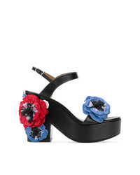 Sandali con tacco in pelle a fiori neri di Sonia Rykiel