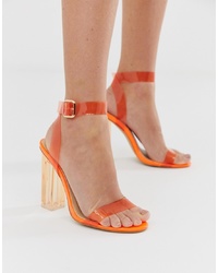 Sandali con tacco in pelle arancioni di Public Desire