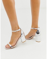 Sandali con tacco in pelle argento di Glamorous