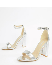 Sandali con tacco in pelle argento di Glamorous Wide Fit