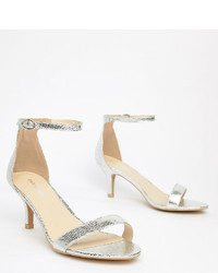 Sandali con tacco in pelle argento di Glamorous Wide Fit