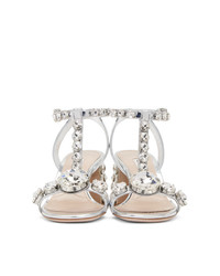 Sandali con tacco in pelle argento di Miu Miu