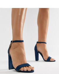 Sandali con tacco in pelle blu scuro di Glamorous Wide Fit