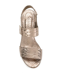 Sandali con tacco in pelle con stampa serpente argento di Del Carlo