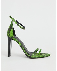 Sandali con tacco in pelle con stampa serpente verdi di ASOS DESIGN