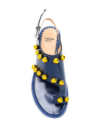 Sandali con tacco in pelle decorati blu scuro di Toga Pulla