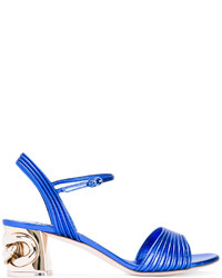 Sandali con tacco in pelle decorati blu di Casadei