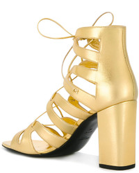 Sandali con tacco in pelle dorati di Saint Laurent