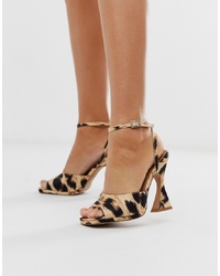 Sandali con tacco in pelle leopardati marrone chiaro di ASOS DESIGN