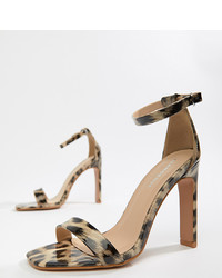 Sandali con tacco in pelle leopardati marroni di Glamorous