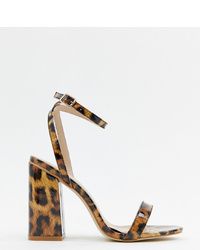 Sandali con tacco in pelle leopardati marroni di Raid Wide Fit