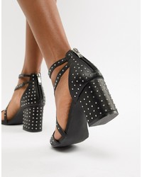 Sandali con tacco in pelle neri di Glamorous
