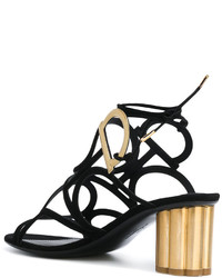 Sandali con tacco in pelle neri di Salvatore Ferragamo