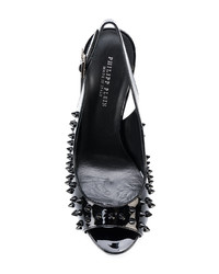 Sandali con tacco in pelle neri di Philipp Plein