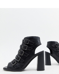 Sandali con tacco in pelle neri di New Look