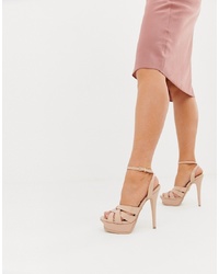 Sandali con tacco in pelle rosa di Lipsy