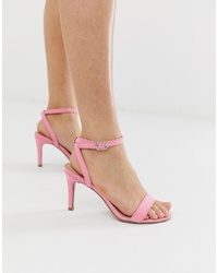 Sandali con tacco in pelle rosa di New Look