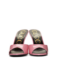 Sandali con tacco in pelle rosa di Gucci