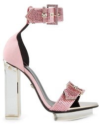 Sandali con tacco in pelle rosa di Versace