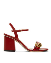 Sandali con tacco in pelle rossi di Gucci