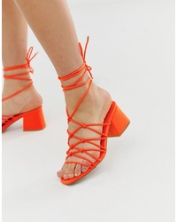 Sandali con tacco in pelle scamosciata arancioni di ASOS DESIGN